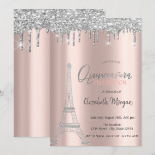 Silver Glitter-schijven, Eiffeltoren Quinceanera Kaart