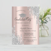 Silver Glitter-schijven, Roos Gold-Afstuderen Kaart (Staand voorkant)