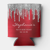 Silver Glitter schrijft Rode Folie 50e verjaardag Blikjeskoeler (Voorkant)