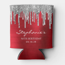Silver Glitter schrijft Rode Folie 50e verjaardag Blikjeskoeler