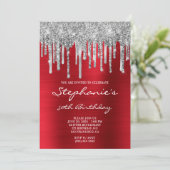 Silver Glitter schrijft Rode Folie 50e verjaardag Kaart (Staand voorkant)