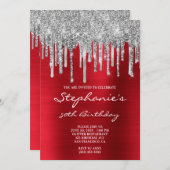 Silver Glitter schrijft Rode Folie 50e verjaardag Kaart (Voorkant / Achterkant)