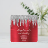 Silver Glitter schrijft Rode Folie 50e verjaardag Kaart (Staand voorkant)