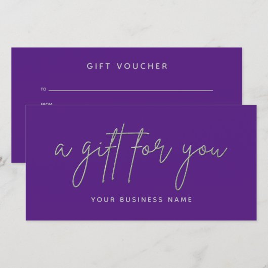 Silver Glitter Script Business Gift Voucher (Voorkant / Achterkant)
