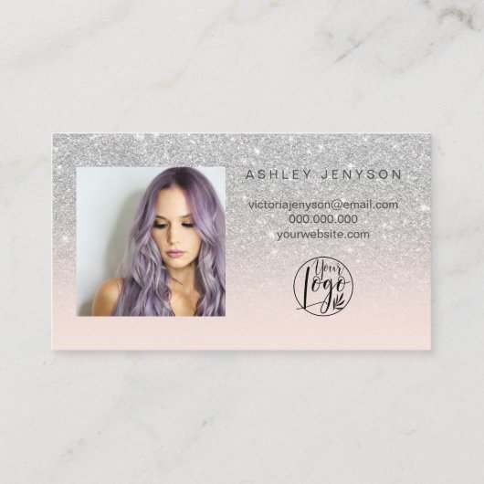 SIlver glitter script foto logo dank u Visitekaartje (Achterkant)