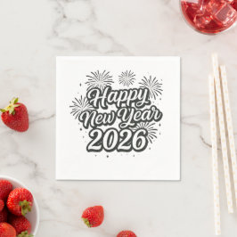 Silver Glitter Script Gelukkig Nieuwjaar 2026 Servet