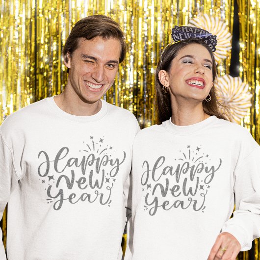 Silver Glitter Script Gelukkig Nieuwjaar Trui