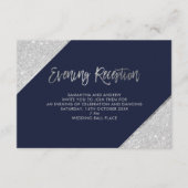 Silver glitter-script navy blue avondreceptie informatiekaartje (Voorkant)
