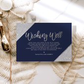 Silver glitter-script navy blue die goed wenst informatiekaartje