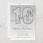 Silver Glitter Script Sweet 16 Birthday Party Kaart (Voorkant)