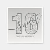 Silver Glitter Script Sweet 16 Birthday Servet (Voorkant)