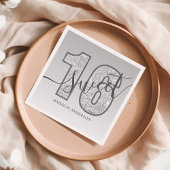 Silver Glitter Script Sweet 16 Birthday Servet