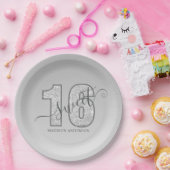 Silver Glitter Script Sweet 16 Papieren Bordje (Feest)