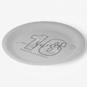 Silver Glitter Script Sweet 16 Papieren Bordje (Gekanteld)