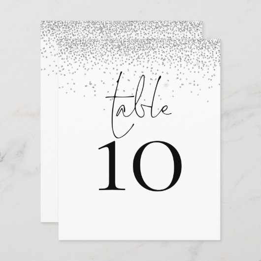 Silver Glitter Script Wedingstabel Number (Voorkant / Achterkant)