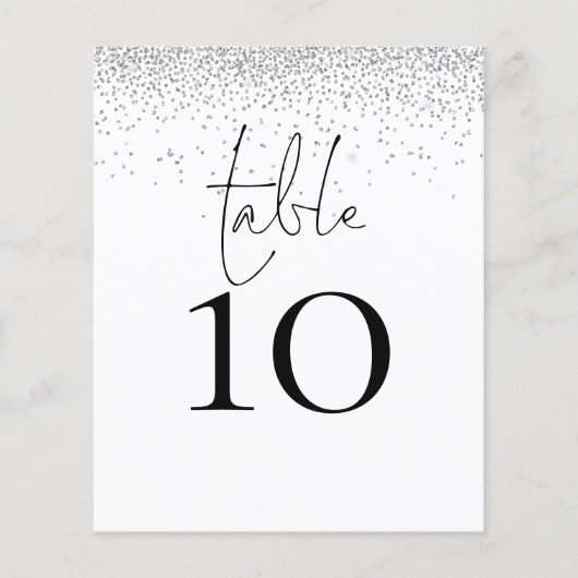 Silver Glitter Script Wedingstabel Number (Voorkant)