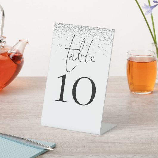 Silver Glitter Script Wedingstabel Number Reclamebord Met Voetstuk (Insitu)