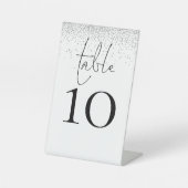 Silver Glitter Script Wedingstabel Number Reclamebord Met Voetstuk (Voorkant)