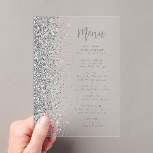 Silver Glitter Script White Wedding Acryl Uitnodigingen (Insitu (Draagbaar))