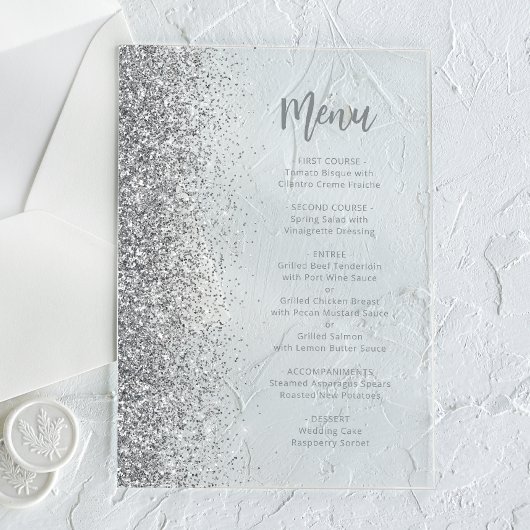 Silver Glitter Script White Wedding Acryl Uitnodigingen