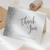 Silver Glitter Script White Wedding Bedankt Kaart
