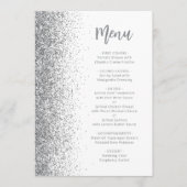 Silver Glitter Script White Wedding Menu (Voorkant)