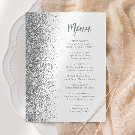 Silver Glitter Script White Wedding Menu