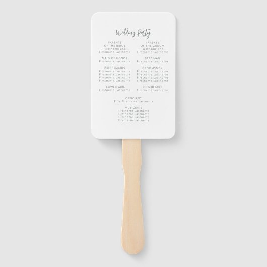 Silver Glitter Script White Wedding Program Handwaaier (Achterkant)