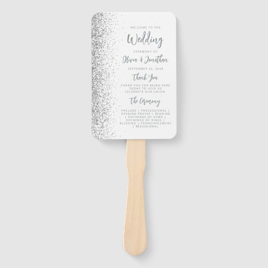 Silver Glitter Script White Wedding Program Handwaaier (Voorkant)