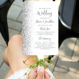 Silver Glitter Script White Wedding Program Handwaaier
