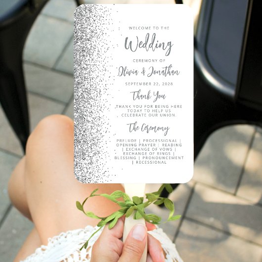 Silver Glitter Script White Wedding Program Handwaaier