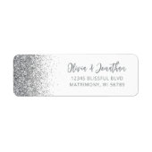 Silver Glitter Script White Wedding Retouradres Etiket (Voorkant)