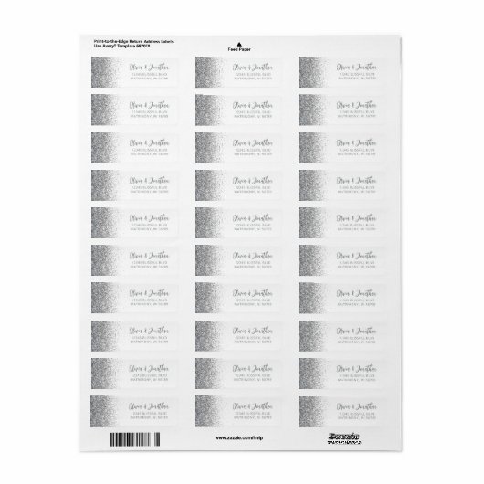 Silver Glitter Script White Wedding Retouradres Etiket (Full Sheet)