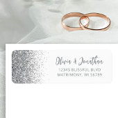 Silver Glitter Script White Wedding Retouradres Etiket