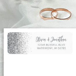 Silver Glitter Script White Wedding Retouradres Etiket