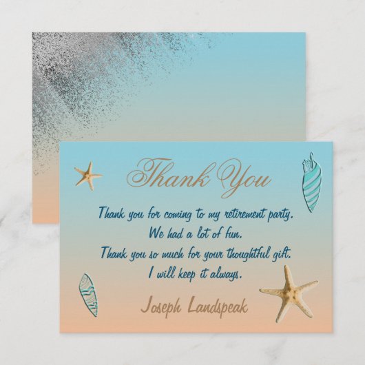 Silver Glitter Seashell Starfish Pensioen Bedankt Notitiekaartje (Voorkant / Achterkant)
