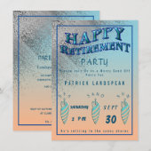 Silver Glitter & Seashells Happy Retirement Party  Kaart (Voorkant / Achterkant)