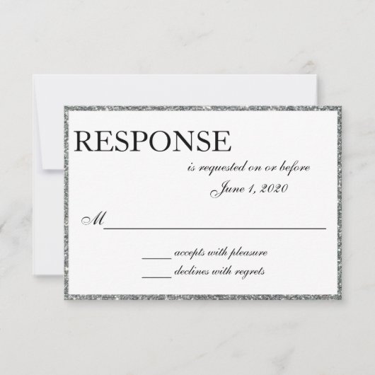 Silver Glitter Shine Wedding Response Kaarten RSVP Kaartje (Voorkant)