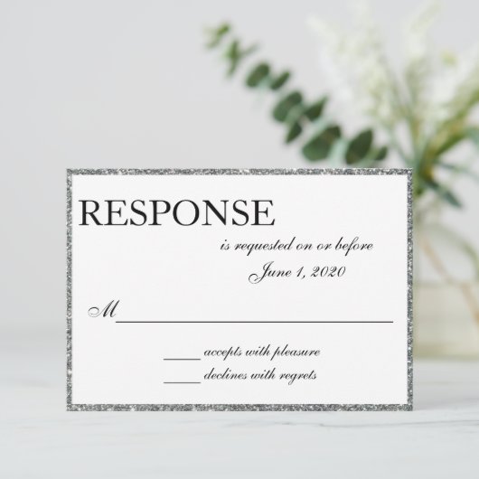 Silver Glitter Shine Wedding Response Kaarten RSVP Kaartje (Staand voorkant)