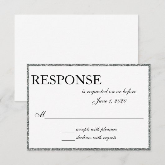 Silver Glitter Shine Wedding Response Kaarten RSVP Kaartje (Voorkant / Achterkant)