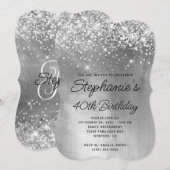 Silver Glitter Shiny Folie Monogram 40e verjaardag Kaart (Voorkant / Achterkant)