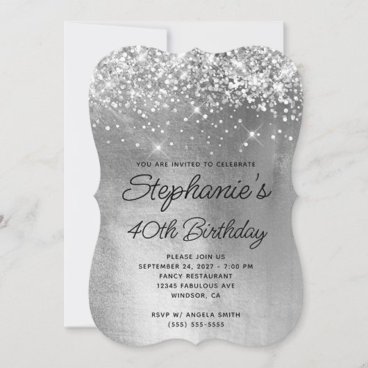 Silver Glitter Shiny Folie Monogram 40e verjaardag Kaart (Voorkant)