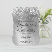 Silver Glitter Shiny Folie Monogram 40e verjaardag Kaart (Staand voorkant)