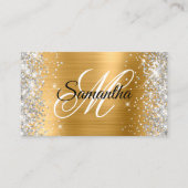 Silver Glitter Shiny Gold Foil Fancy Monogram Visitekaartje (Voorkant)