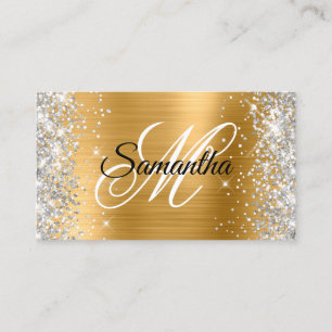 Silver Glitter Shiny Gold Foil Fancy Monogram Visitekaartje