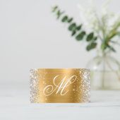 Silver Glitter Shiny Gold Foil Fancy Monogrammen Visitekaartje (Staand voorkant)