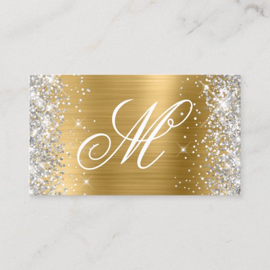 Silver Glitter Shiny Gold Foil Fancy Monogrammen Visitekaartje (Voorkant)