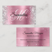 Silver Glitter Shiny Pink Folie Fancy Monogram Visitekaartje (Voorkant / Achterkant)