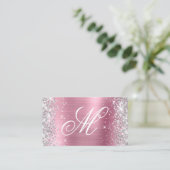Silver Glitter Shiny Pink Folie Fancy Monogrammen Visitekaartje (Staand voorkant)