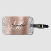 Silver Glitter Shiny Roos Gold Faux Folie Bagagelabel (Voorkant (horizontaal))